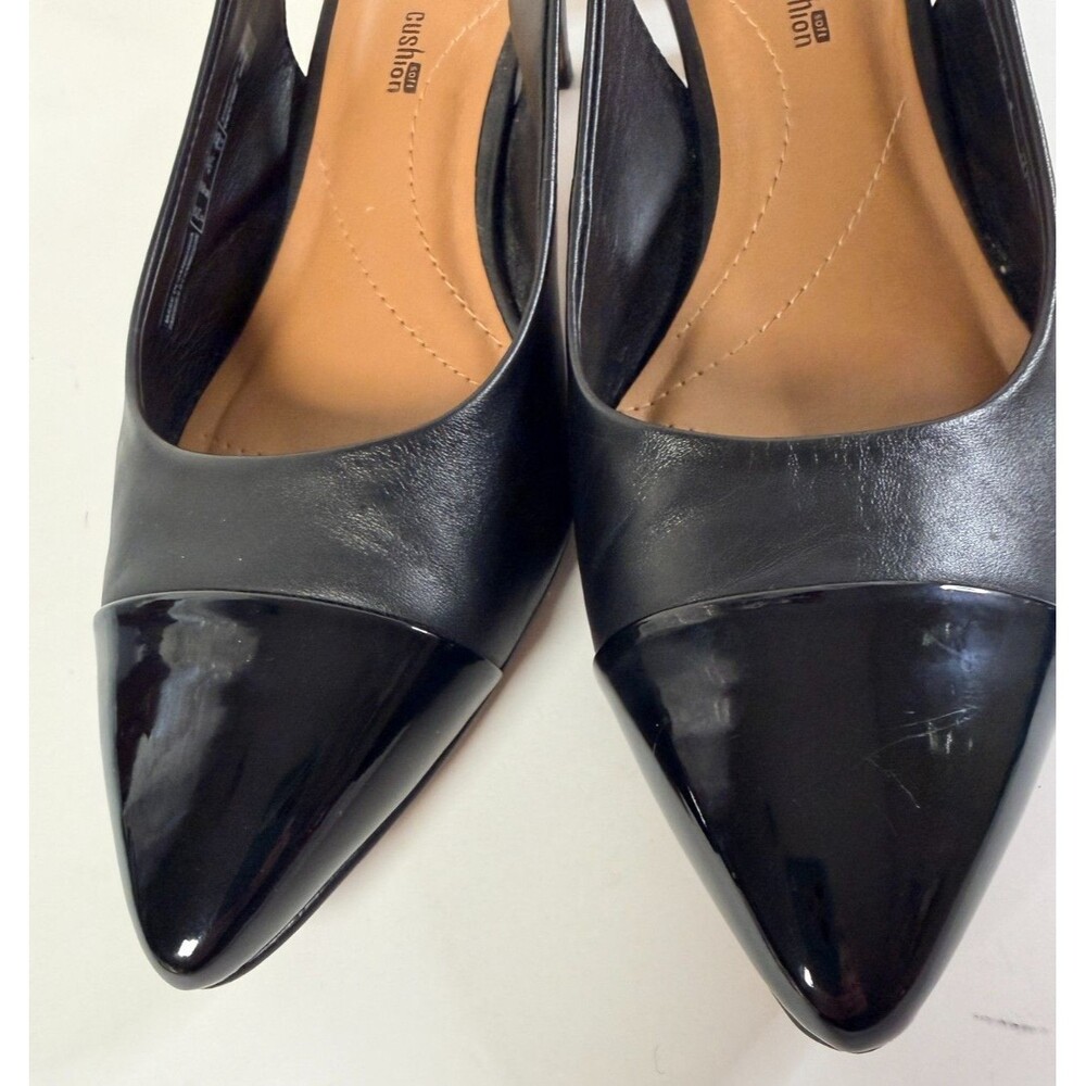 Clarks Linvale Emmy Slingback Comfort Pump Black Leather Patent Toe Sz 10 - Picture 4 of 9